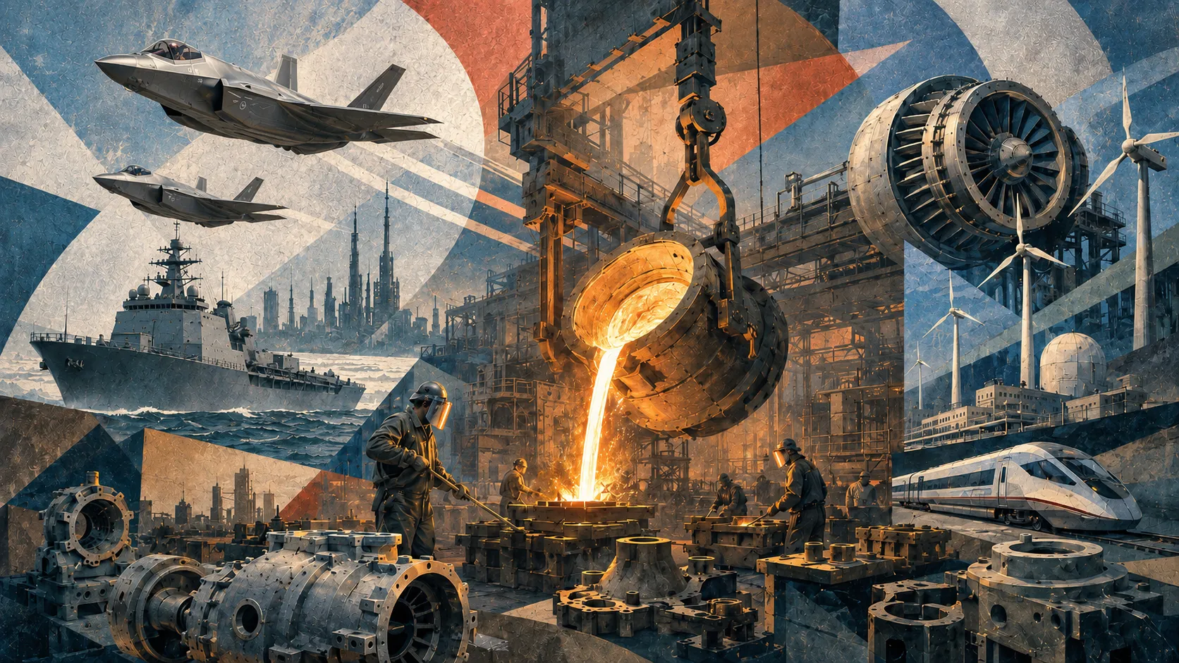Illustration of a foundry and the industries that depend on castings