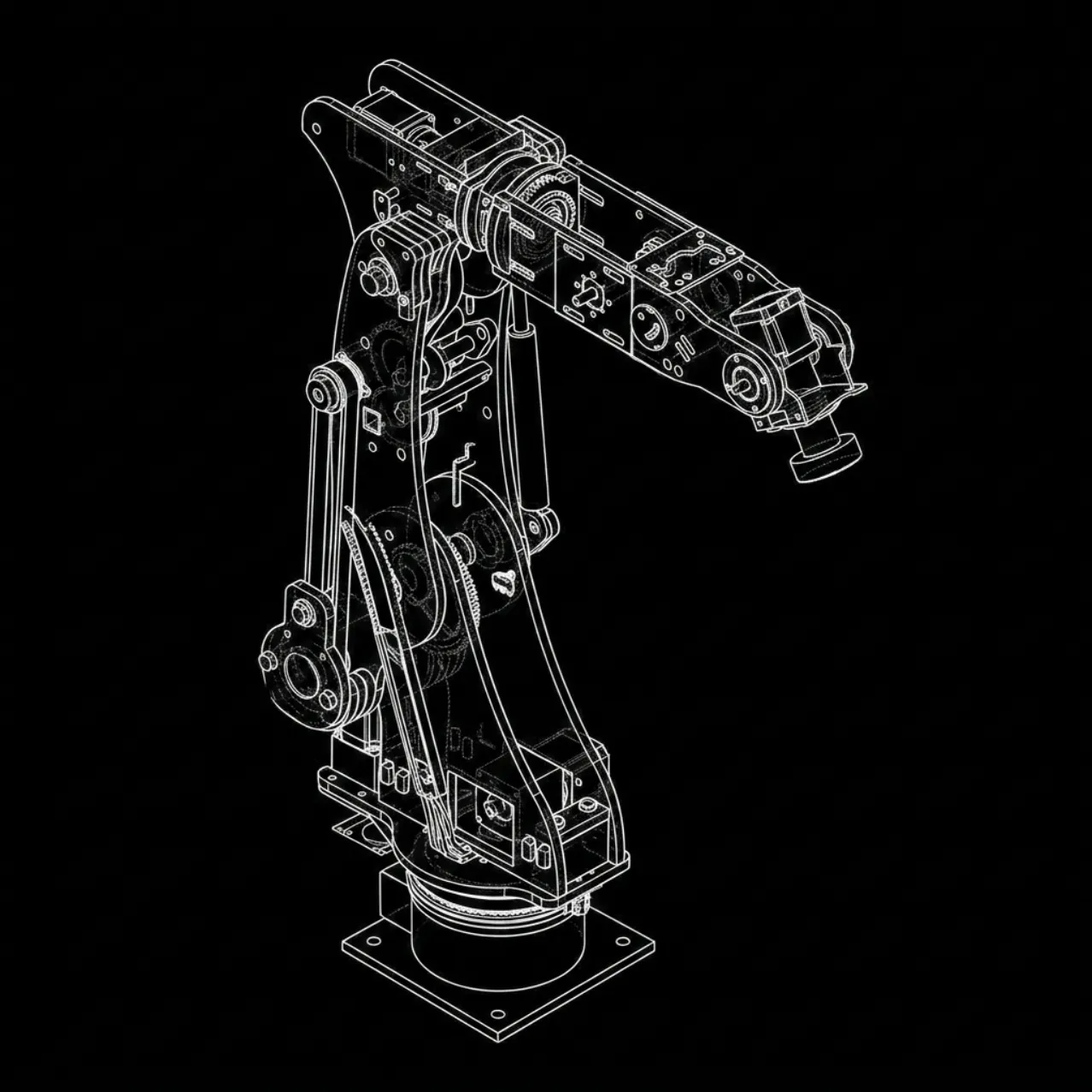 Technical drawing of an industrial robot arm